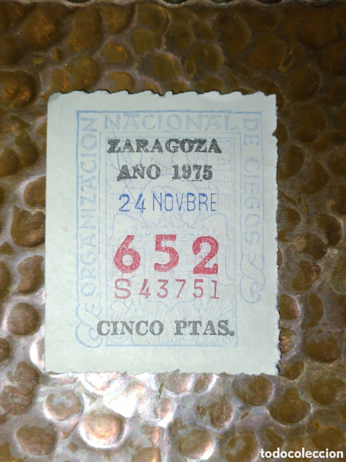 Cupones ONCE: CUPON DE LOTERIA LA ONCE 652 5 PTAS [ A&Ntilde;O 1975 ]