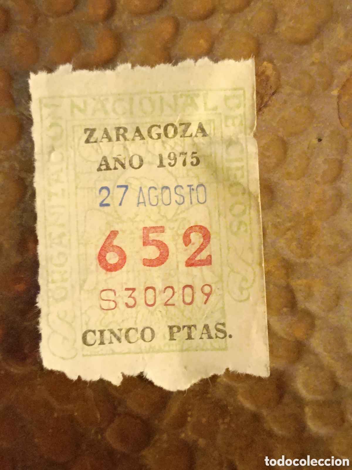 Cupones ONCE: CUPON DE LOTERIA LA ONCE 652 5 PTAS [ A&Ntilde;O 1975 ]