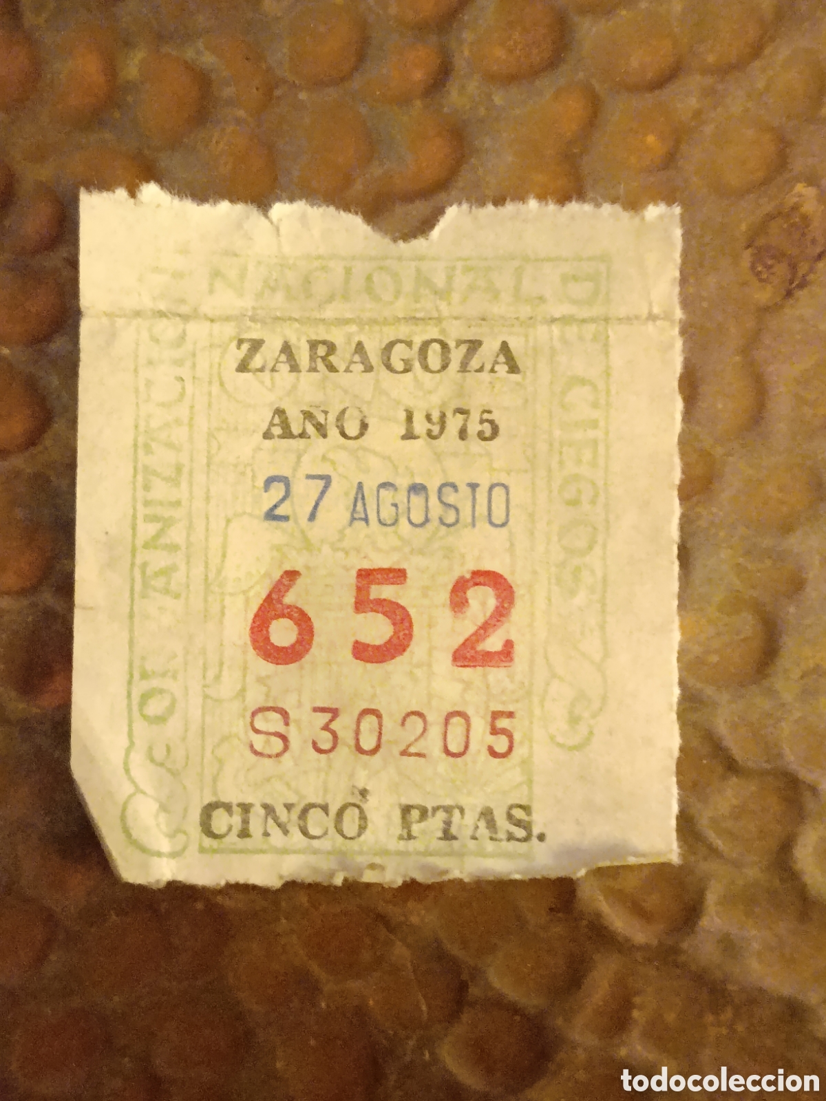 Cupones ONCE: CUPON DE LOTERIA LA ONCE 652 5 PTAS [ A&Ntilde;O 1975 ]