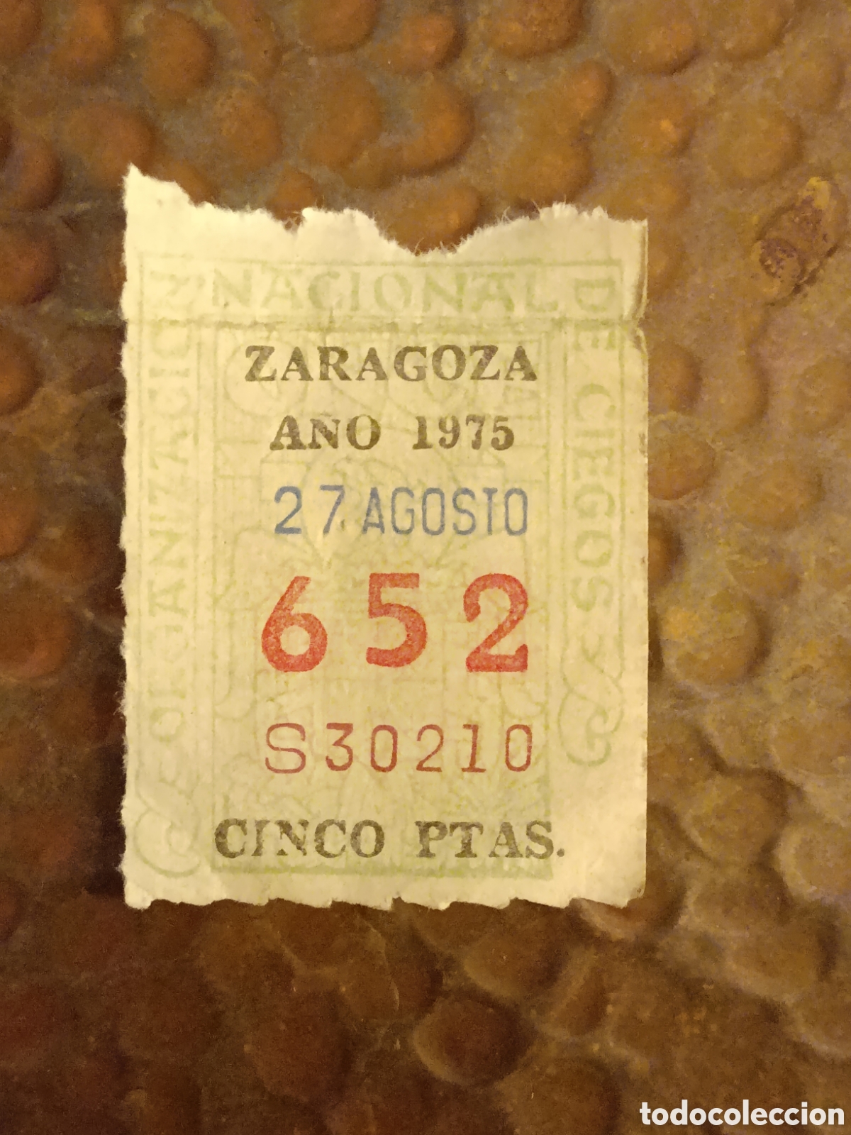 Cupones ONCE: CUPON DE LOTERIA LA ONCE 652 5 PTAS [ A&Ntilde;O 1975 ]