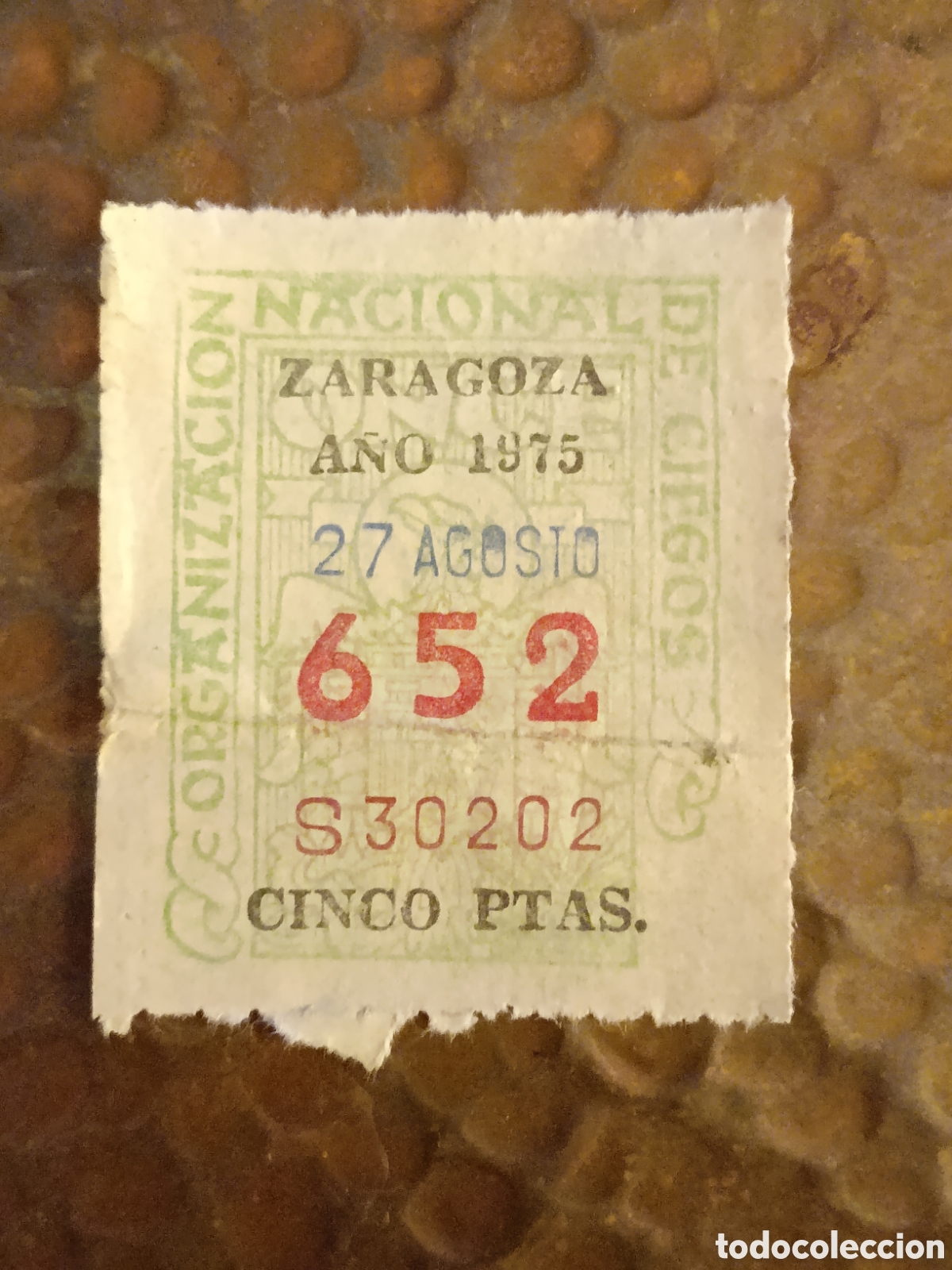 Cupones ONCE: CUPON DE LOTERIA LA ONCE 652 5 PTAS [ A&Ntilde;O 1975 ]