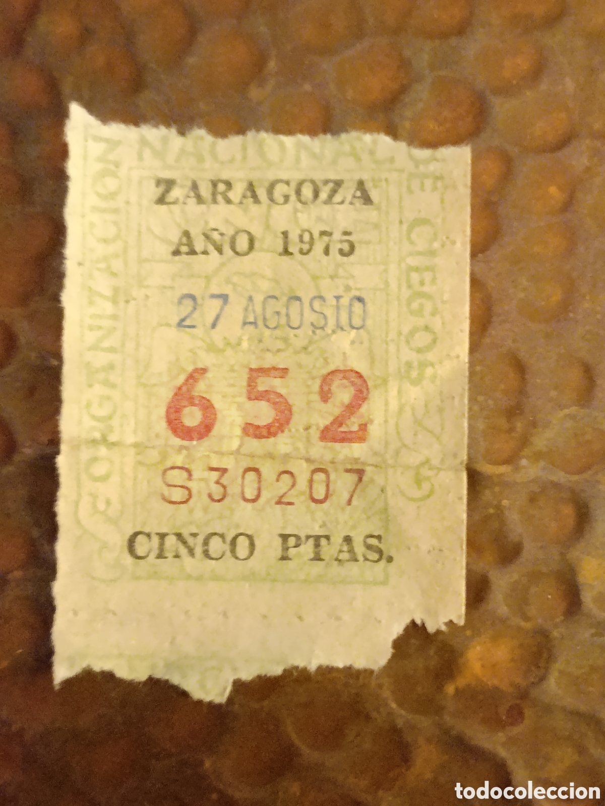 Cupones ONCE: CUPON DE LOTERIA LA ONCE 652 5 PTAS [ A&Ntilde;O 1975 ]