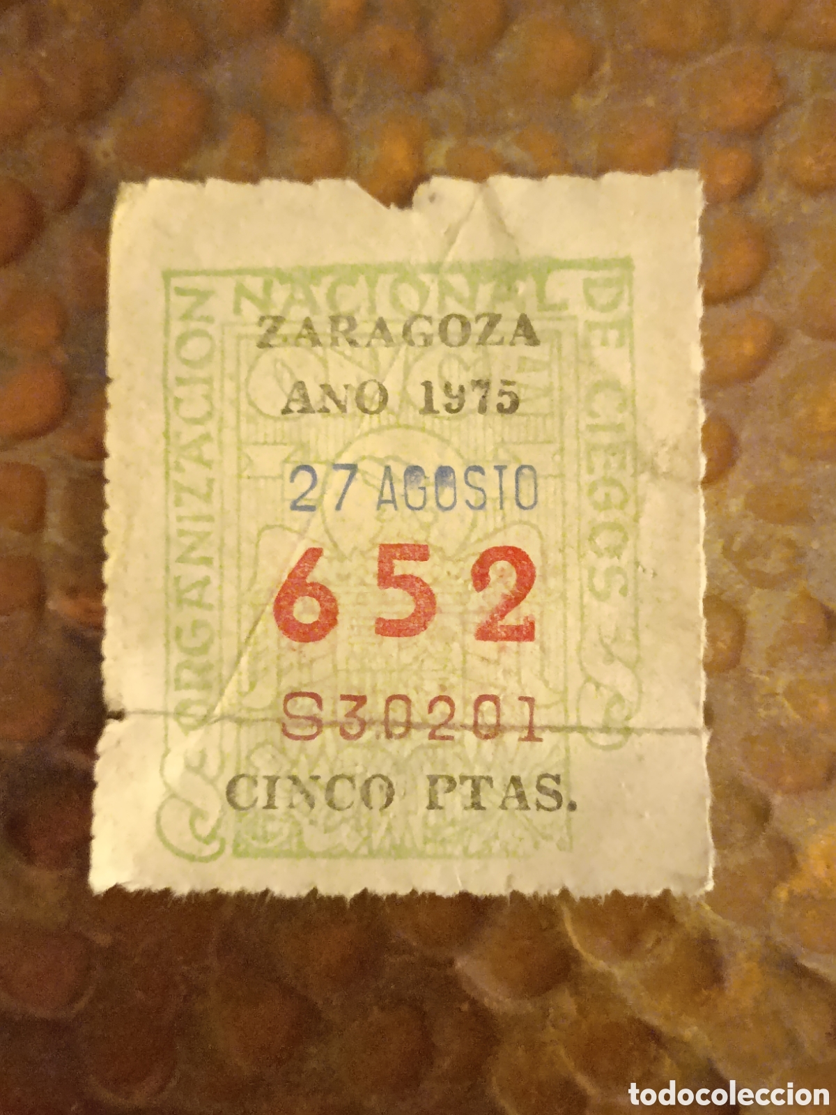 Cupones ONCE: CUPON DE LOTERIA LA ONCE 652 5 PTAS [ A&Ntilde;O 1975 ]