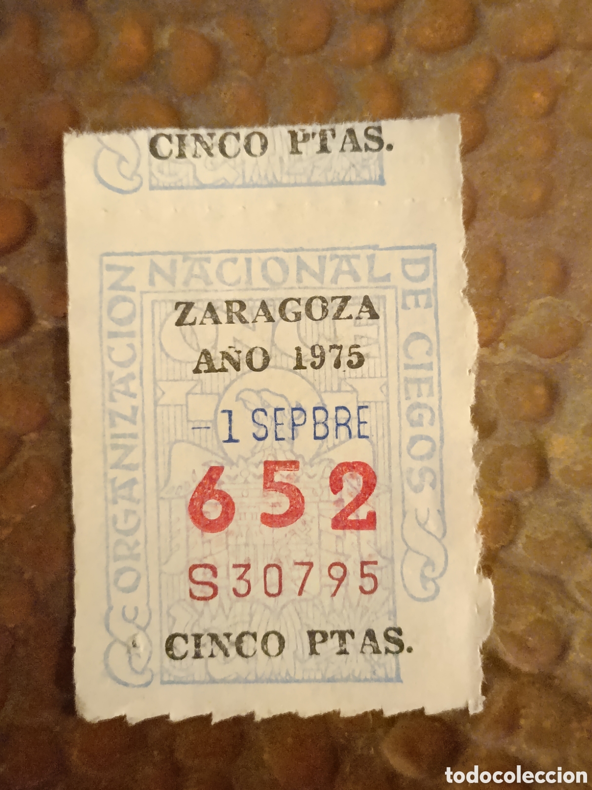 Cupones ONCE: CUPON DE LOTERIA LA ONCE 652 5 PTAS [ A&Ntilde;O 1975 ]