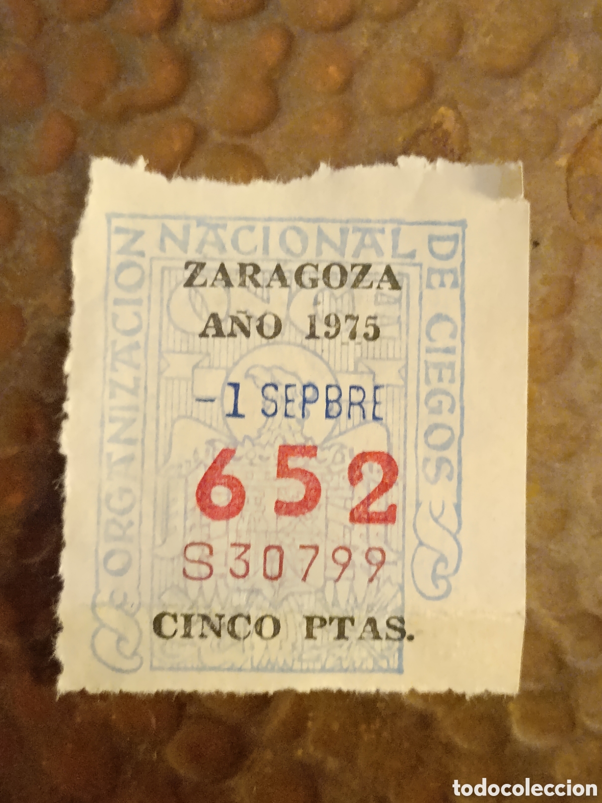 Cupones ONCE: CUPON DE LOTERIA LA ONCE 652 5 PTAS [ A&Ntilde;O 1975 ]