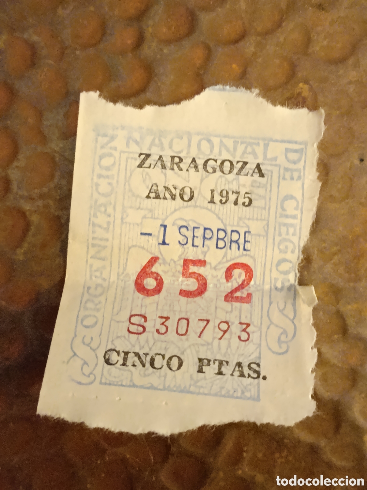 Cupones ONCE: CUPON DE LOTERIA LA ONCE 652 5 PTAS [ A&Ntilde;O 1975 ]