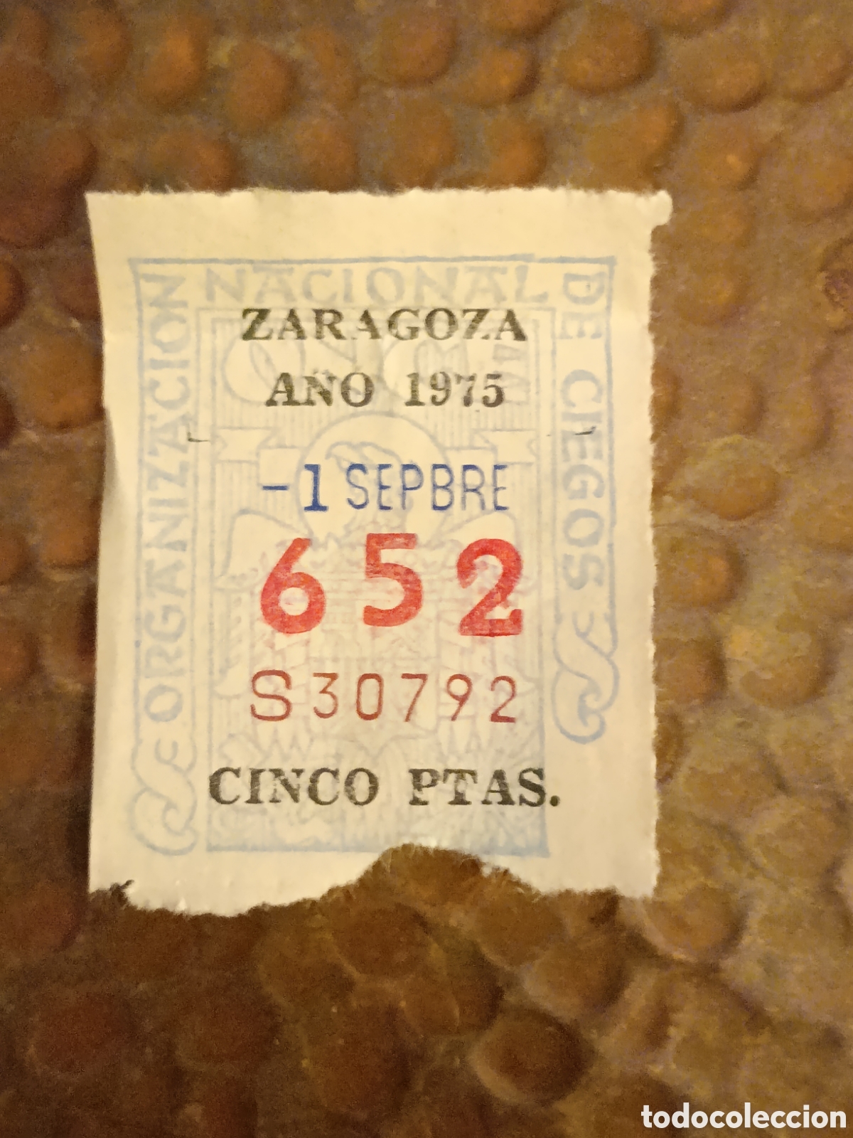 Cupones ONCE: CUPON DE LOTERIA LA ONCE 652 5 PTAS [ A&Ntilde;O 1975 ]