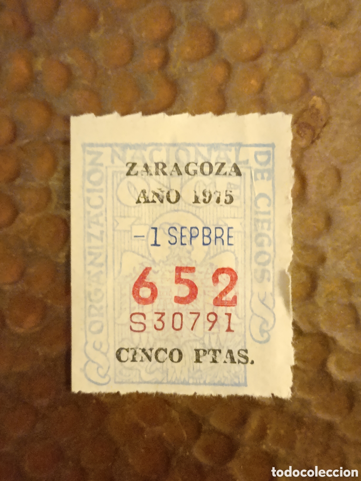 Cupones ONCE: CUPON DE LOTERIA LA ONCE 652 5 PTAS [ A&Ntilde;O 1975 ]