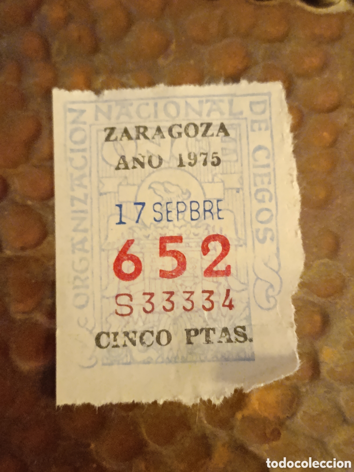 Cupones ONCE: CUPON DE LOTERIA LA ONCE 652 5 PTAS [ A&Ntilde;O 1975 ]