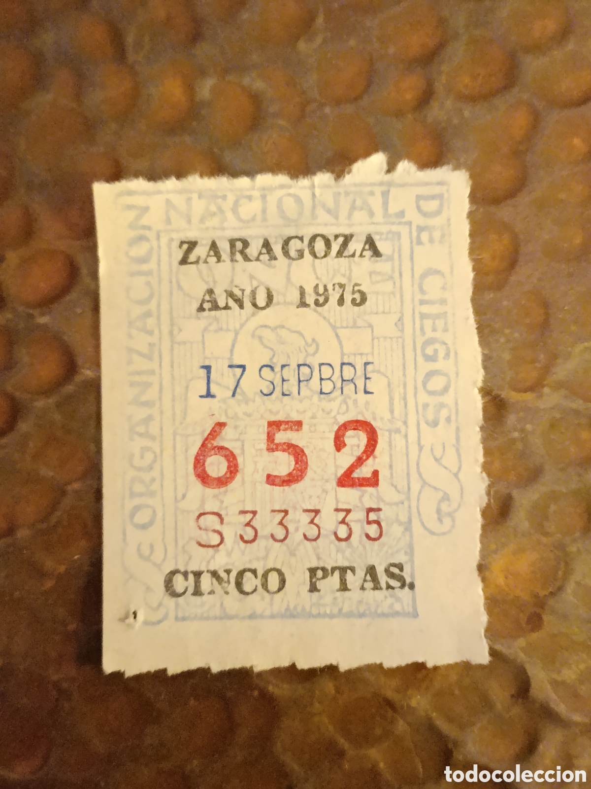Cupones ONCE: CUPON DE LOTERIA LA ONCE 652 5 PTAS [ A&Ntilde;O 1975 ]
