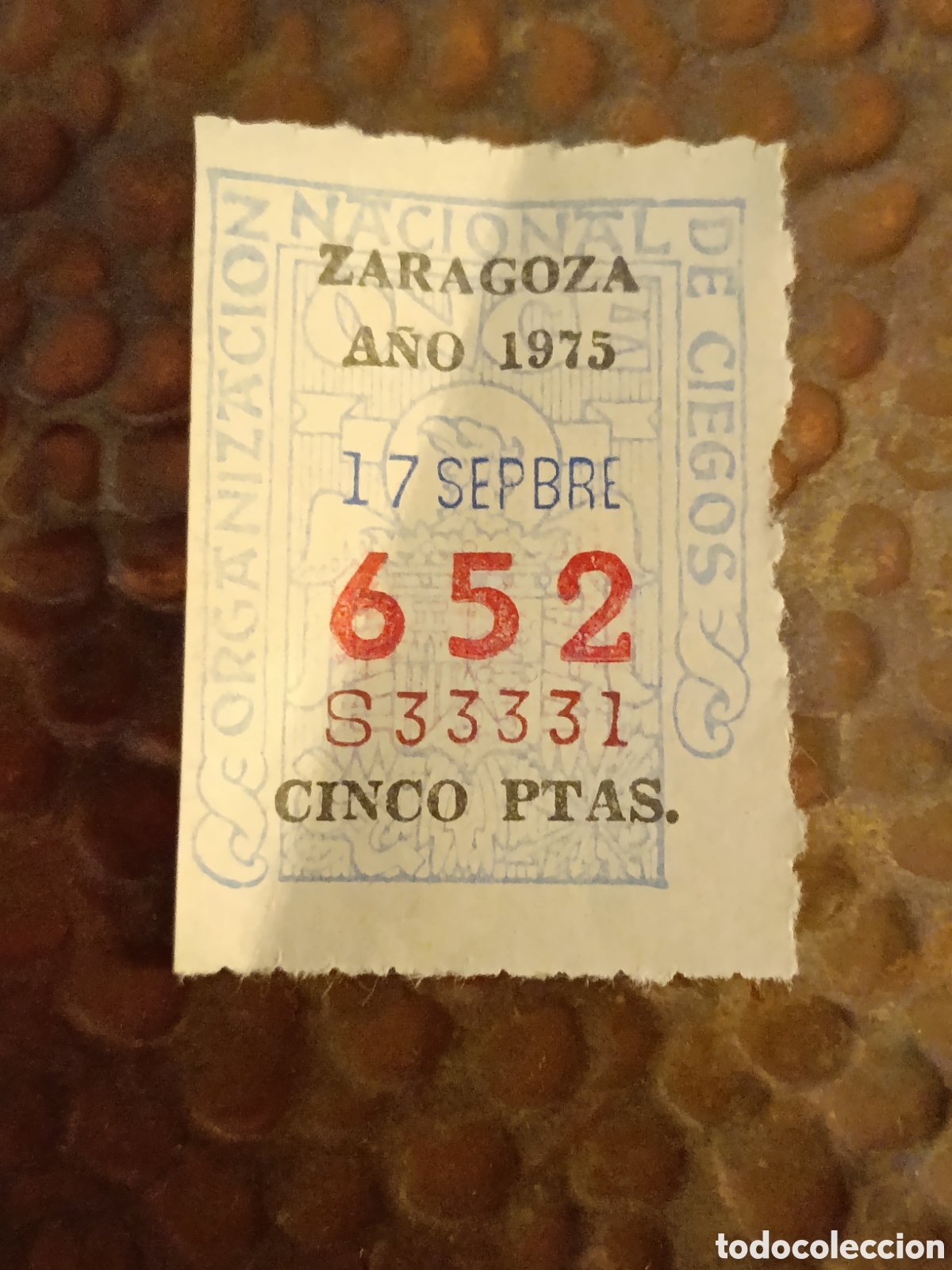 Cupones ONCE: CUPON DE LOTERIA LA ONCE 652 5 PTAS [ A&Ntilde;O 1975 ]