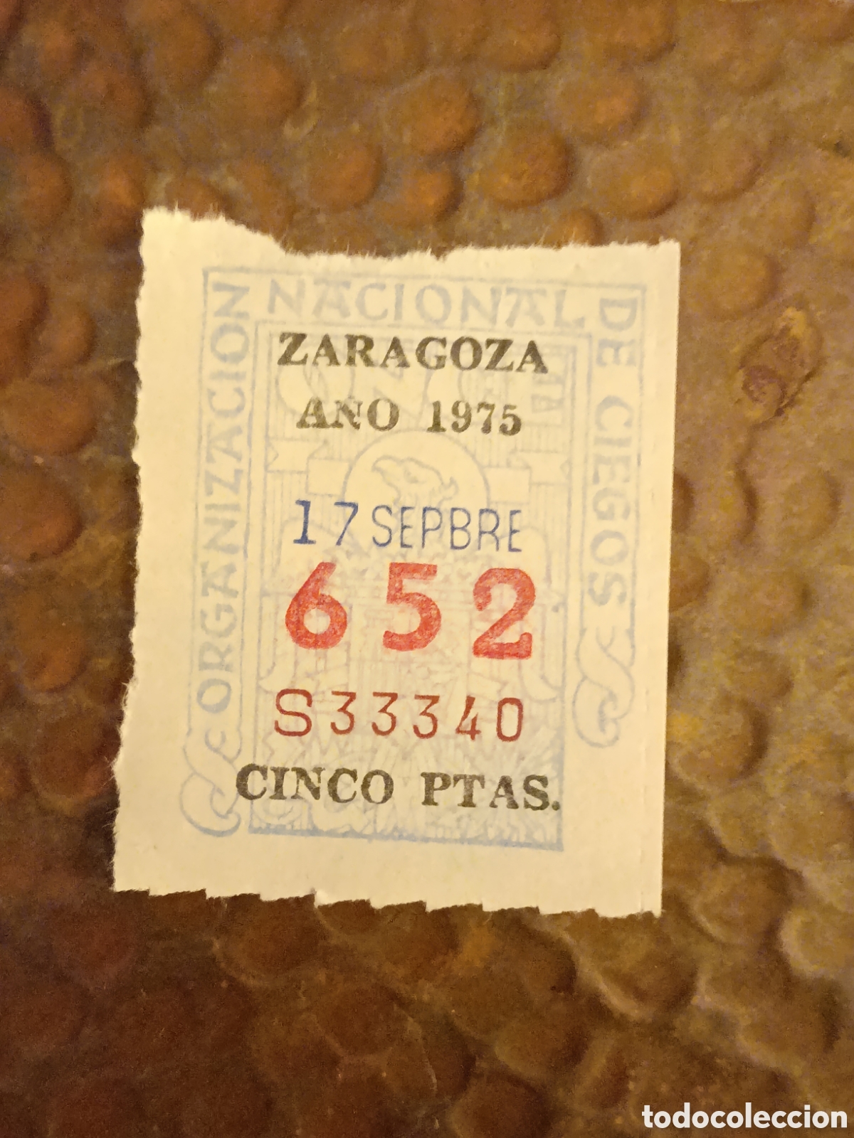 Cupones ONCE: CUPON DE LOTERIA LA ONCE 652 5 PTAS [ A&Ntilde;O 1975 ]