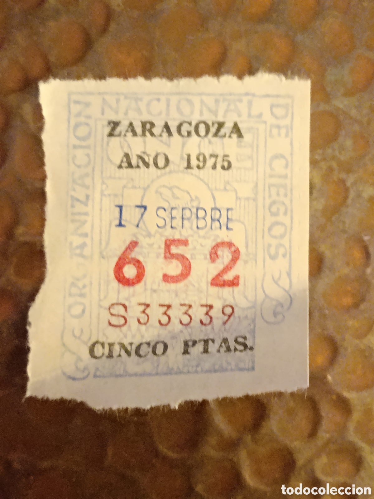 Cupones ONCE: CUPON DE LOTERIA LA ONCE 652 5 PTAS [ A&Ntilde;O 1975 ]