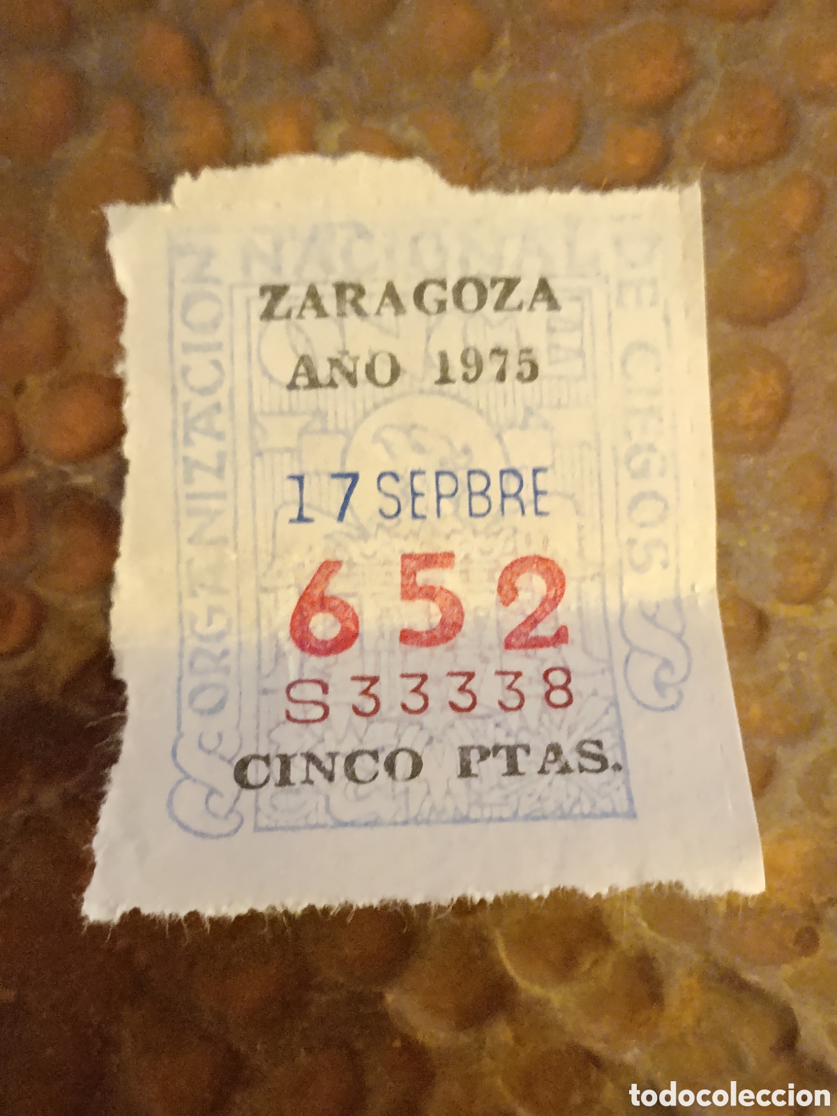 Cupones ONCE: CUPON DE LOTERIA LA ONCE 652 5 PTAS [ A&Ntilde;O 1975 ]