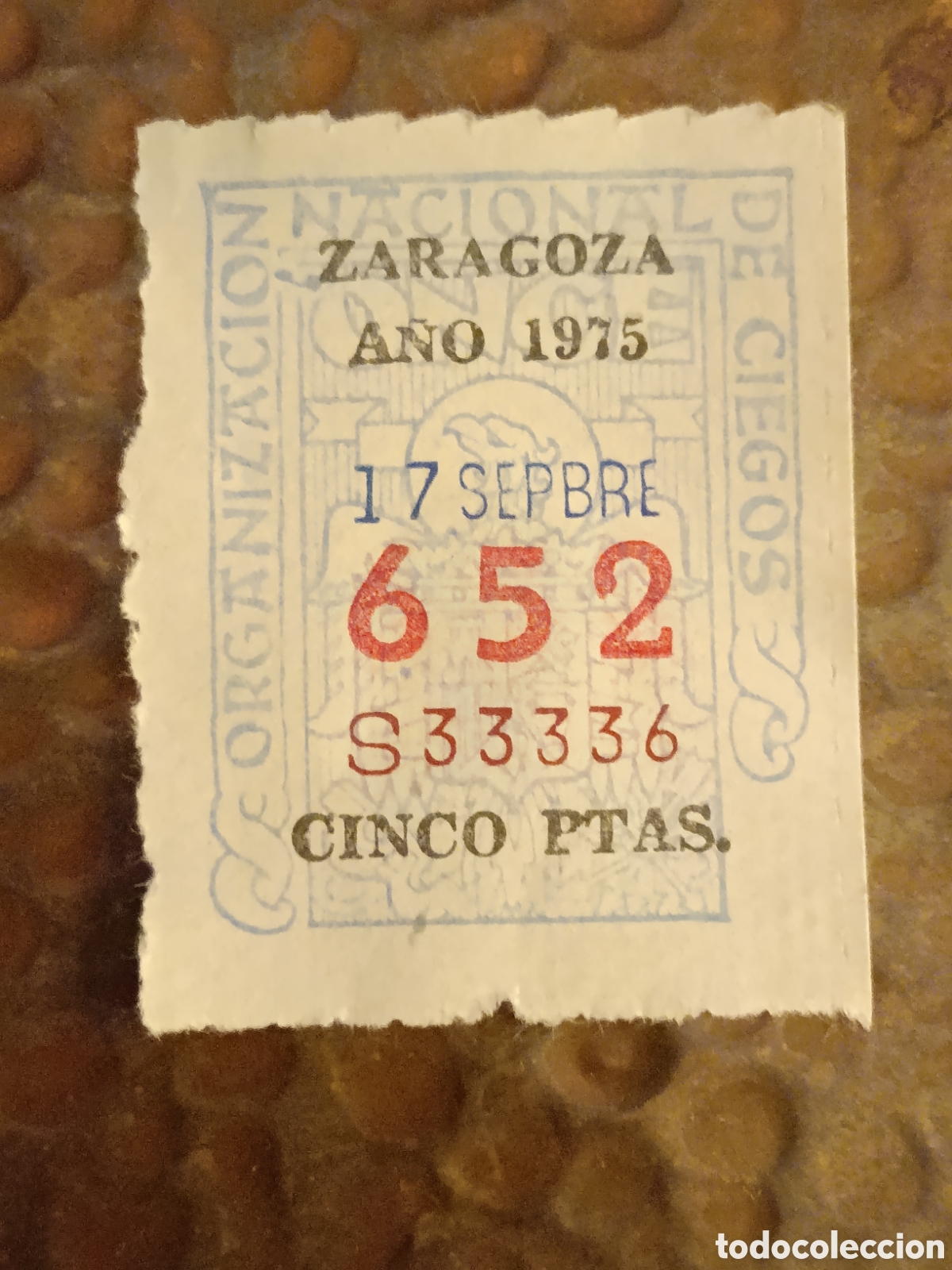 Cupones ONCE: CUPON DE LOTERIA LA ONCE 652 5 PTAS [ A&Ntilde;O 1975 ]