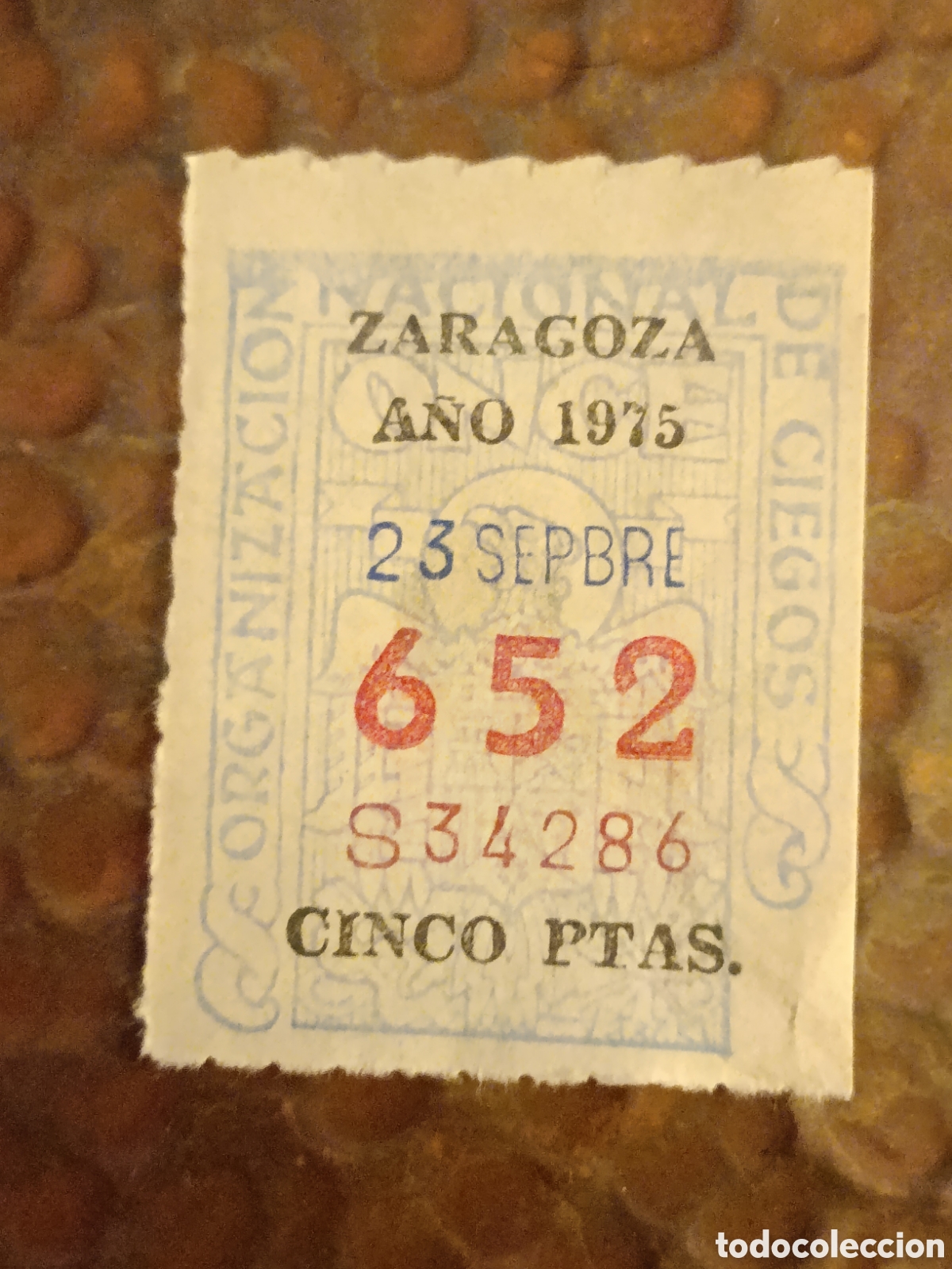 Cupones ONCE: CUPON DE LOTERIA LA ONCE 652 5 PTAS [ A&Ntilde;O 1975 ]