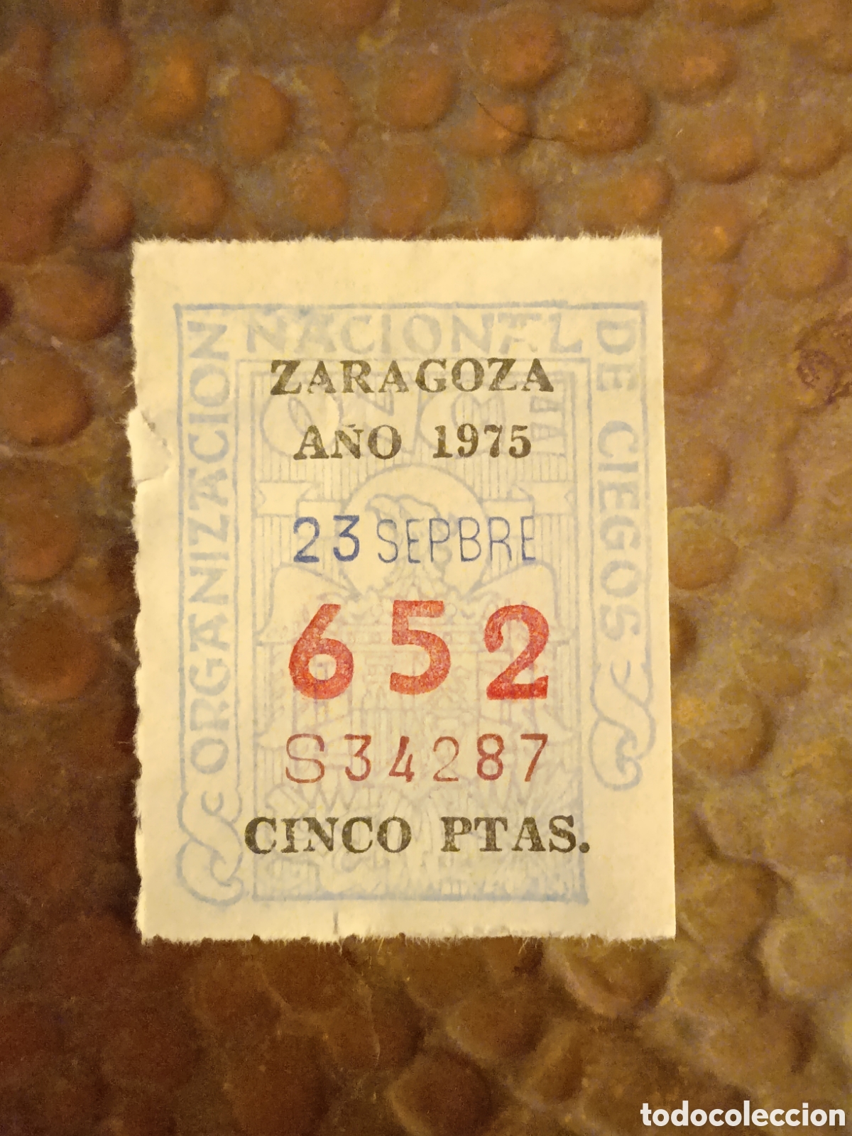 Cupones ONCE: CUPON DE LOTERIA LA ONCE 652 5 PTAS [ A&Ntilde;O 1975 ]