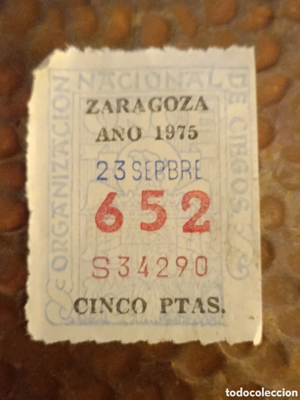 Cupones ONCE: CUPON DE LOTERIA LA ONCE 652 5 PTAS [ A&Ntilde;O 1975 ]
