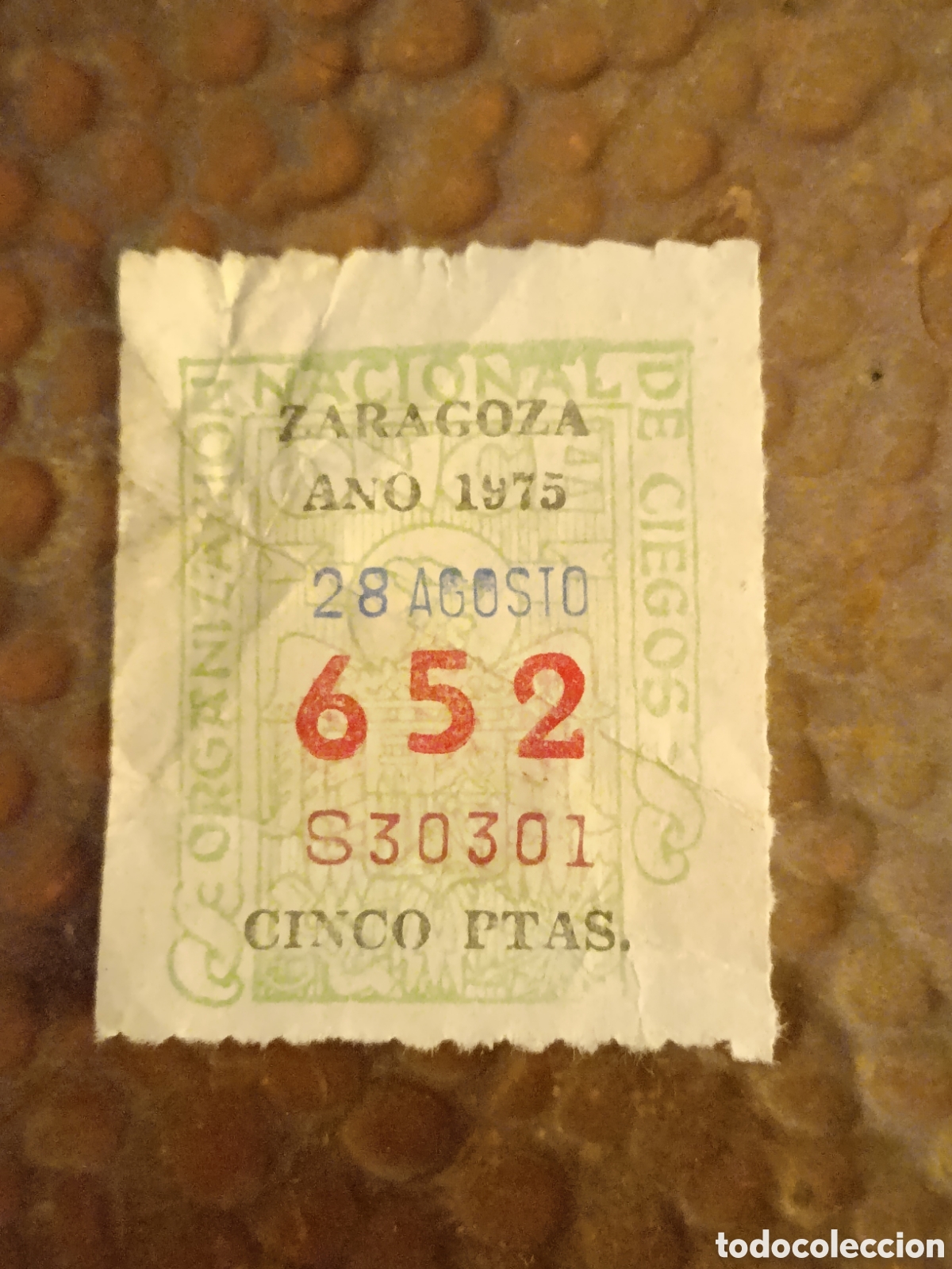 Cupones ONCE: CUPON DE LOTERIA LA ONCE 652 5 PTAS [ A&Ntilde;O 1975 ]