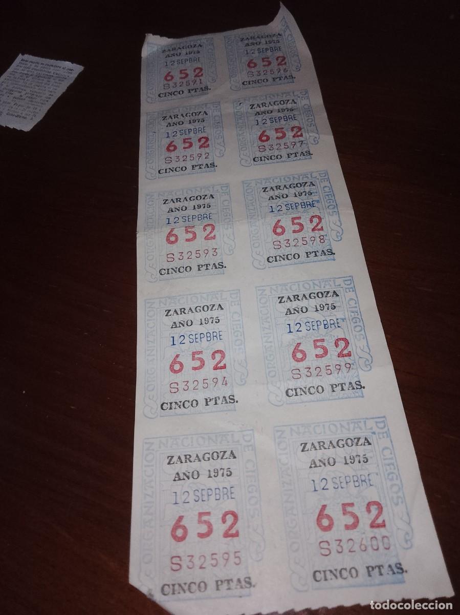 Cupones ONCE: Cupones once lote de 10 unidades Zaragoza a&ntilde;os 1975