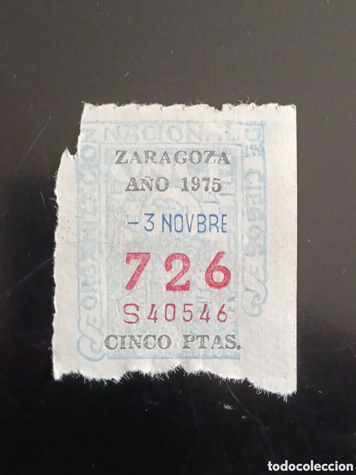 Cupones ONCE: CUPON DE LOTERIA LA ONCE 726 5 PTAS [ A&Ntilde;O 1975 ]