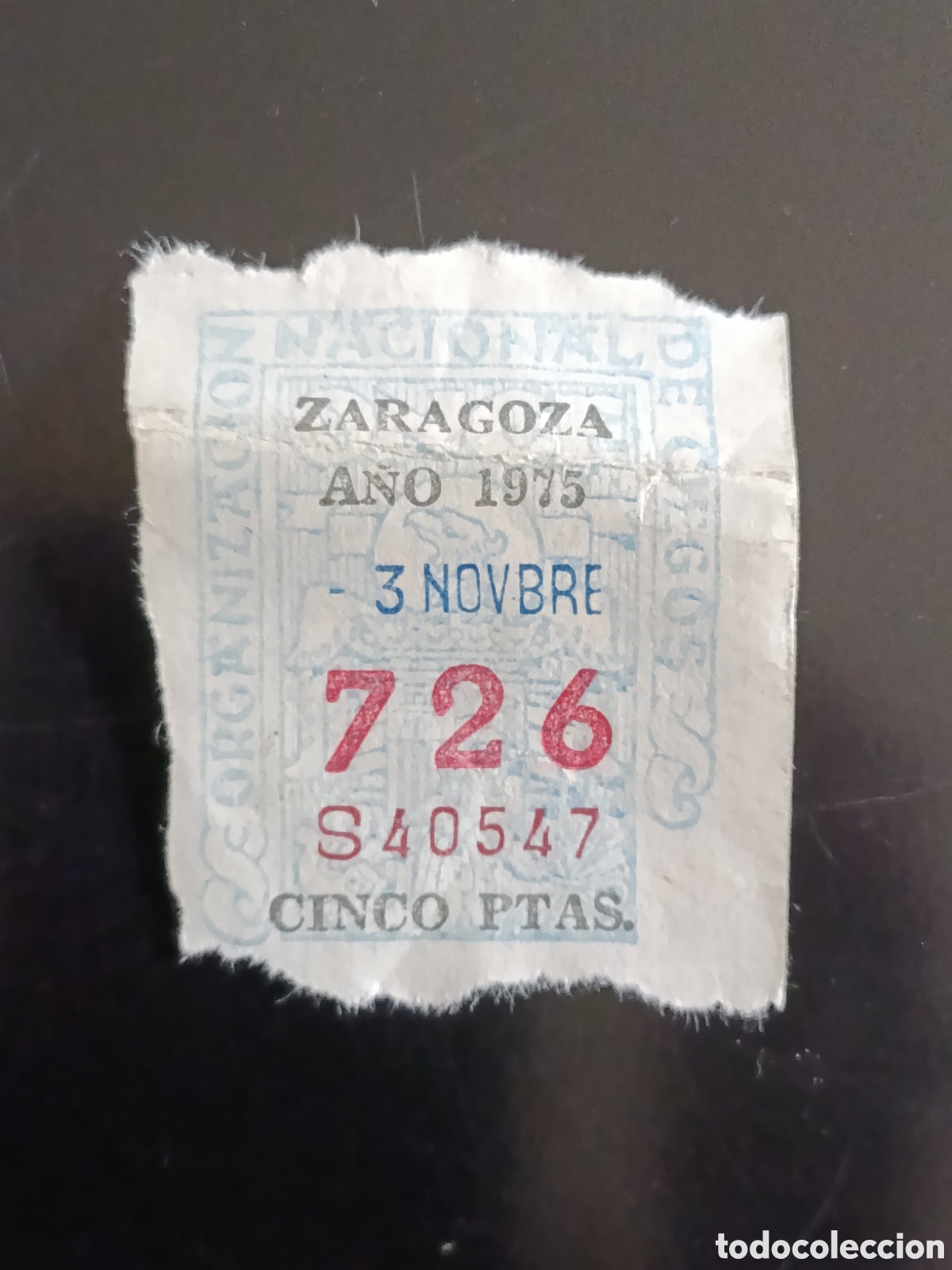 Cupones ONCE: CUPON DE LOTERIA LA ONCE 726 5 PTAS [ A&Ntilde;O 1975 ]