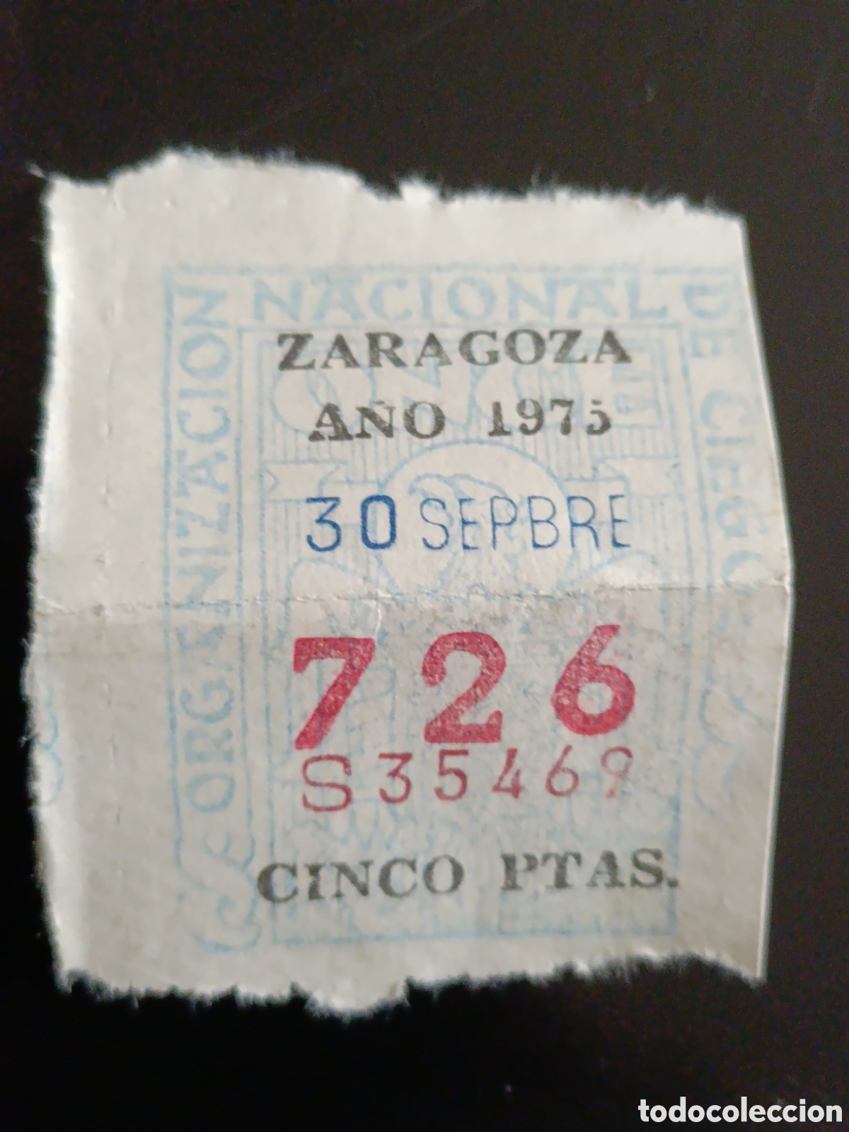 Cupones ONCE: CUPON DE LOTERIA LA ONCE 726 5 PTAS [ A&Ntilde;O 1975 ]