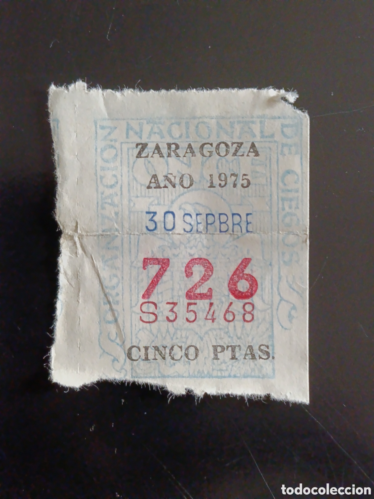 Cupones ONCE: CUPON DE LOTERIA LA ONCE 726 5 PTAS [ A&Ntilde;O 1975 ]