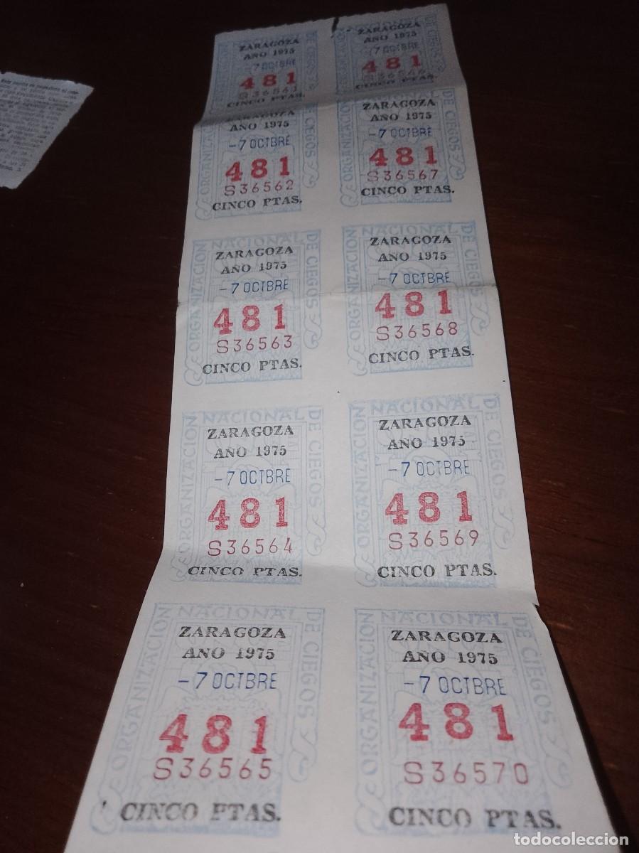 Cupones ONCE: Cupones once lote de 10 unidades Zaragoza a&ntilde;os 1975