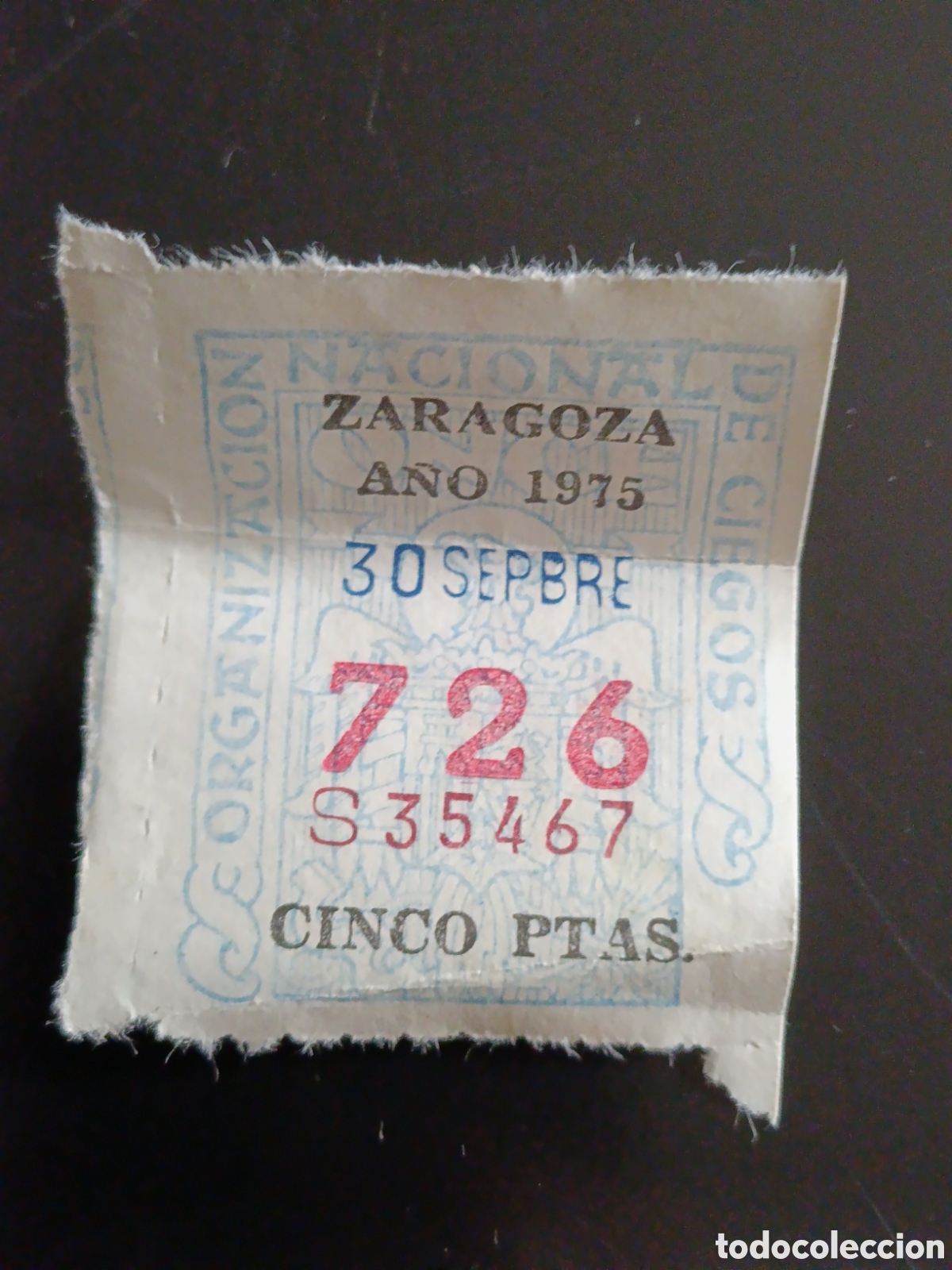 Cupones ONCE: CUPON DE LOTERIA LA ONCE 726 5 PTAS [ A&Ntilde;O 1975 ]