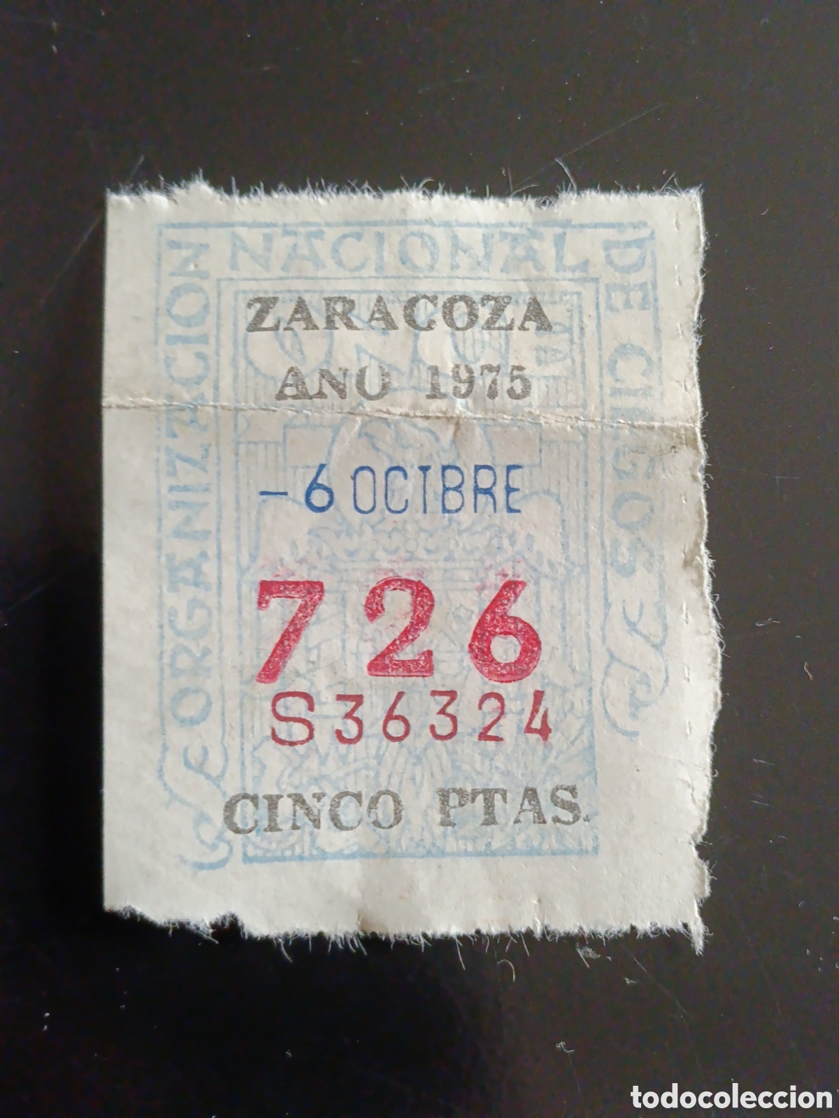 Cupones ONCE: CUPON DE LOTERIA LA ONCE 726 5 PTAS [ A&Ntilde;O 1975 ]