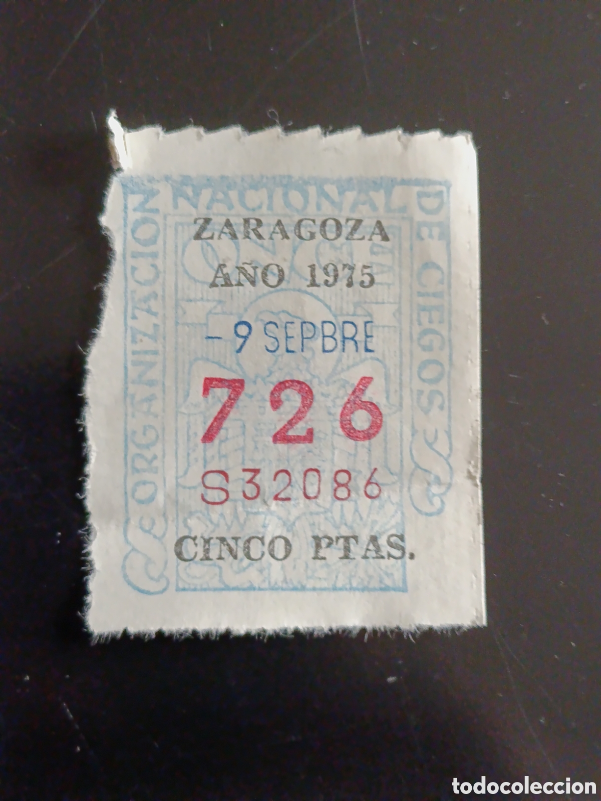 Cupones ONCE: CUPON DE LOTERIA LA ONCE 726 5 PTAS [ A&Ntilde;O 1975 ]