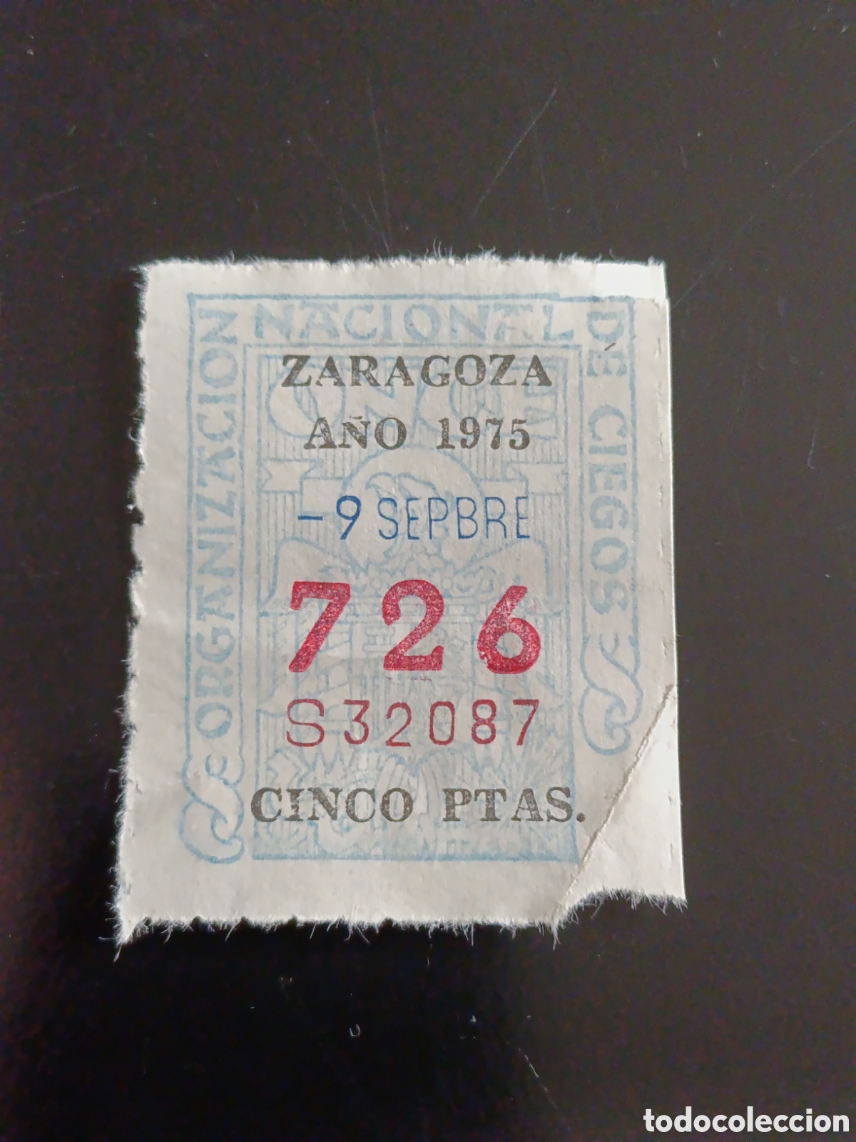 Cupones ONCE: CUPON DE LOTERIA LA ONCE 726 5 PTAS [ A&Ntilde;O 1975 ]