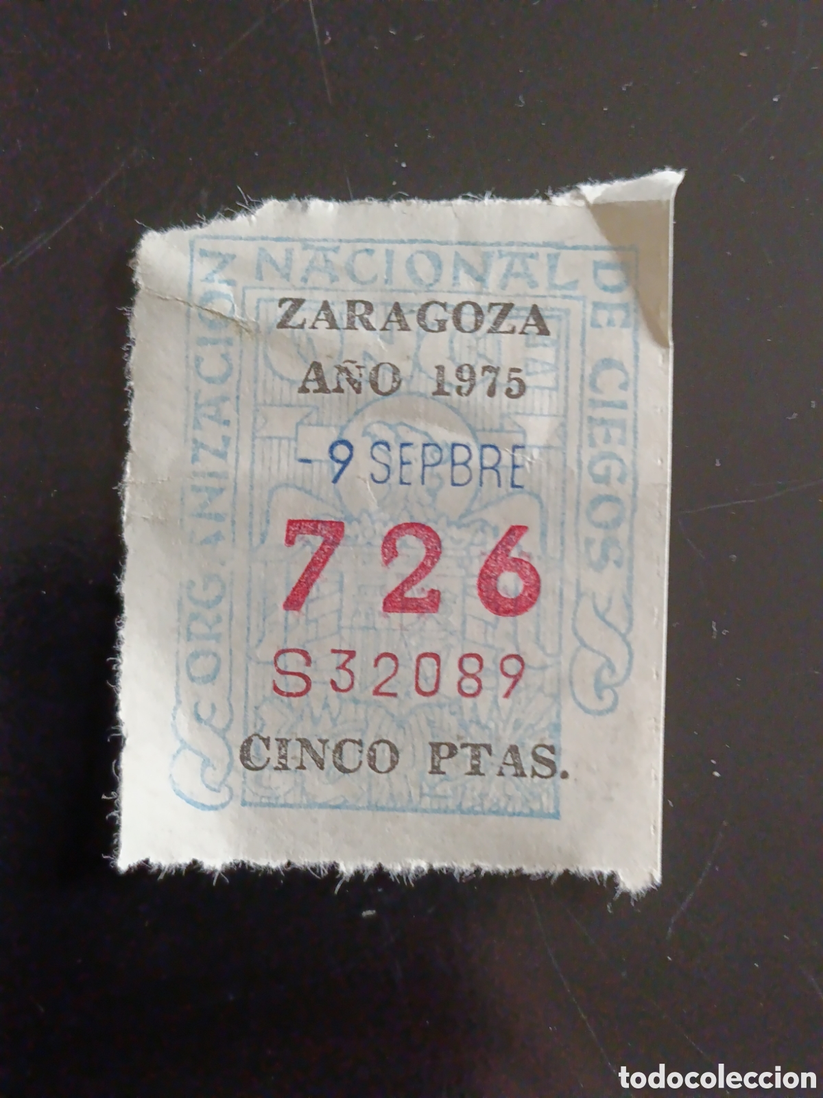 Cupones ONCE: CUPON DE LOTERIA LA ONCE 726 5 PTAS [ A&Ntilde;O 1975 ]