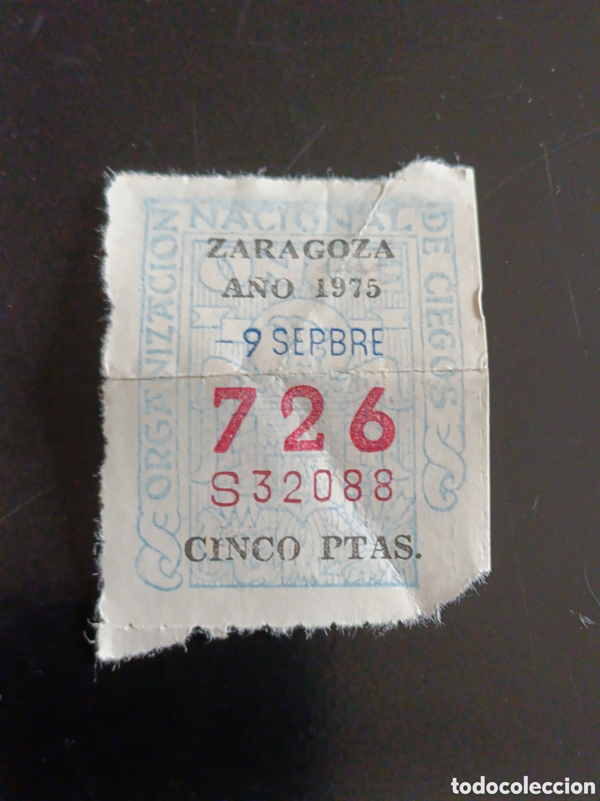 Cupones ONCE: CUPON DE LOTERIA LA ONCE 726 5 PTAS [ A&Ntilde;O 1975 ]