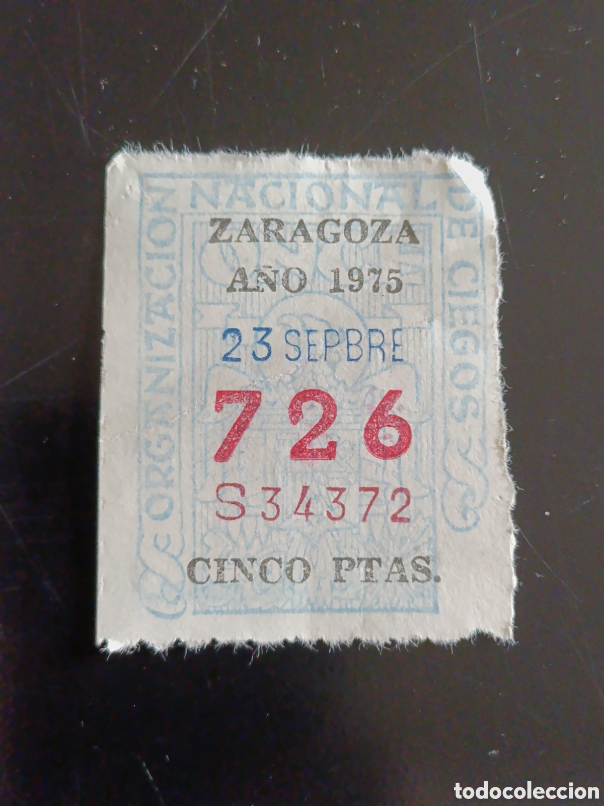 Cupones ONCE: CUPON DE LOTERIA LA ONCE 726 5 PTAS [ A&Ntilde;O 1975 ]