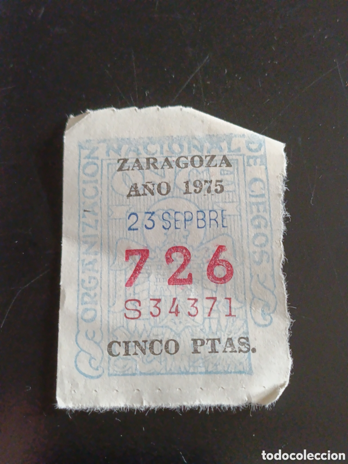 Cupones ONCE: CUPON DE LOTERIA LA ONCE 726 5 PTAS [ A&Ntilde;O 1975 ]