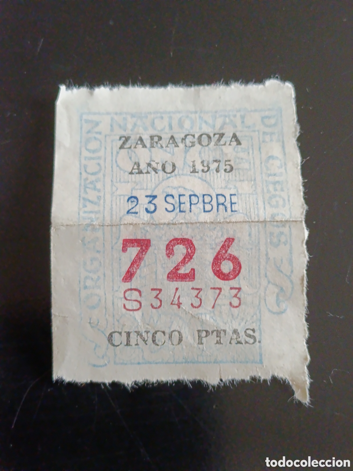 Cupones ONCE: CUPON DE LOTERIA LA ONCE 726 5 PTAS [ A&Ntilde;O 1975 ]