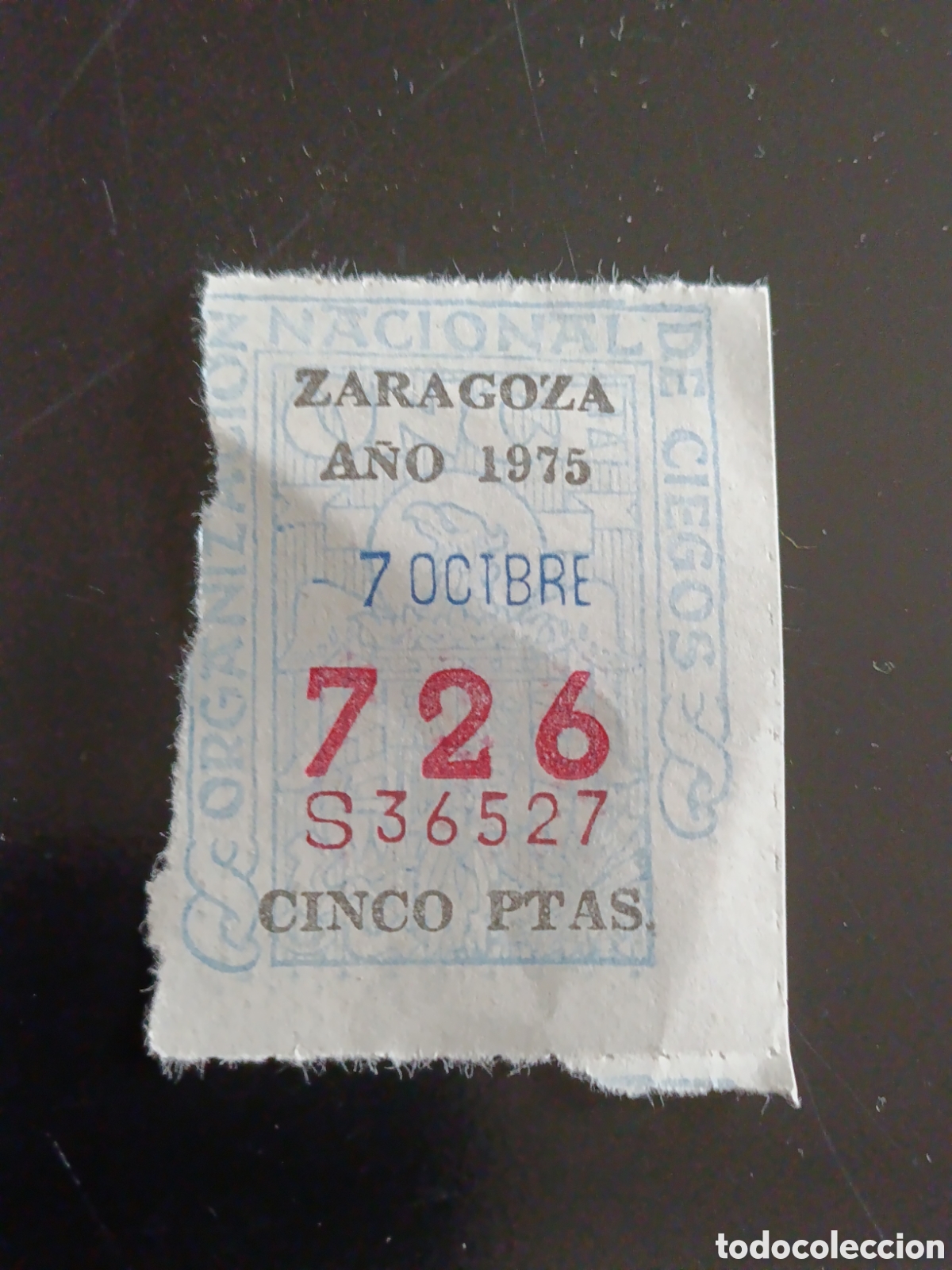 Cupones ONCE: CUPON DE LOTERIA LA ONCE 726 5 PTAS [ A&Ntilde;O 1975 ]