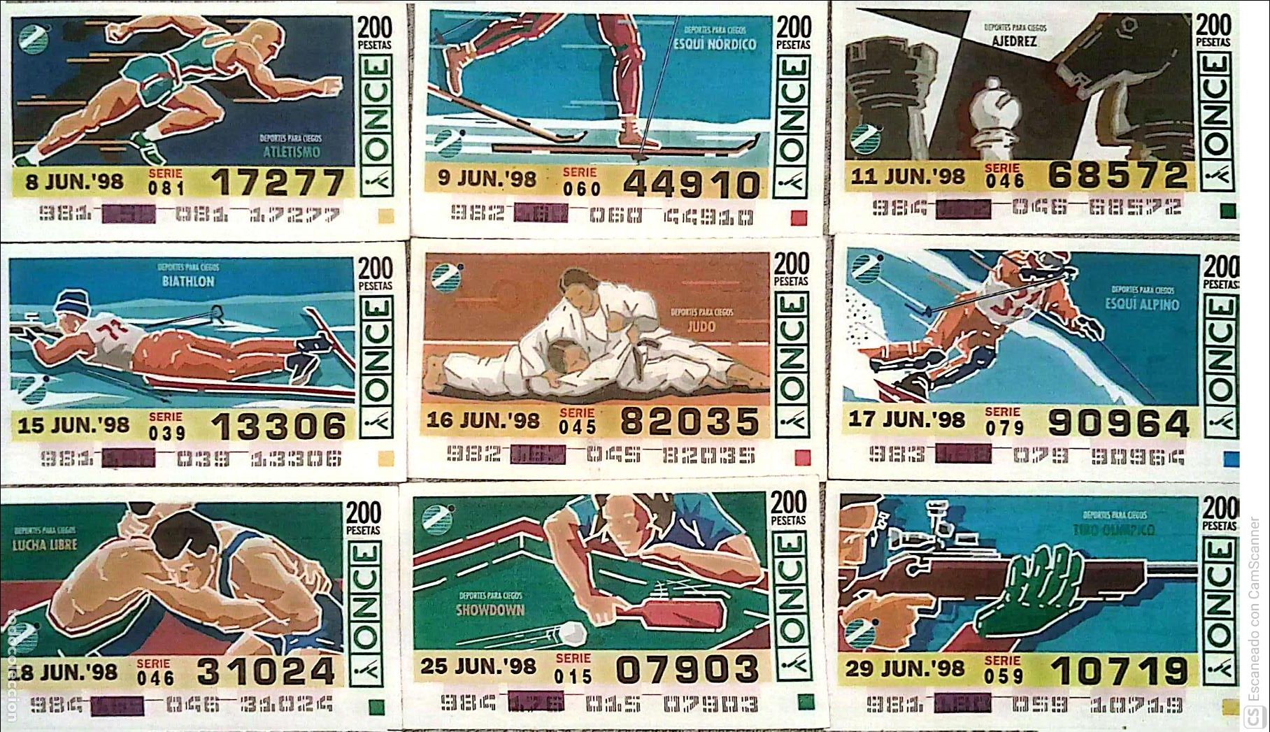 ONCE Coupons: ONCE. 15 Cupones distintos.. Deportes Ciegos. Los n&uacute;meros pueden variar. Perfecto estado de conserva