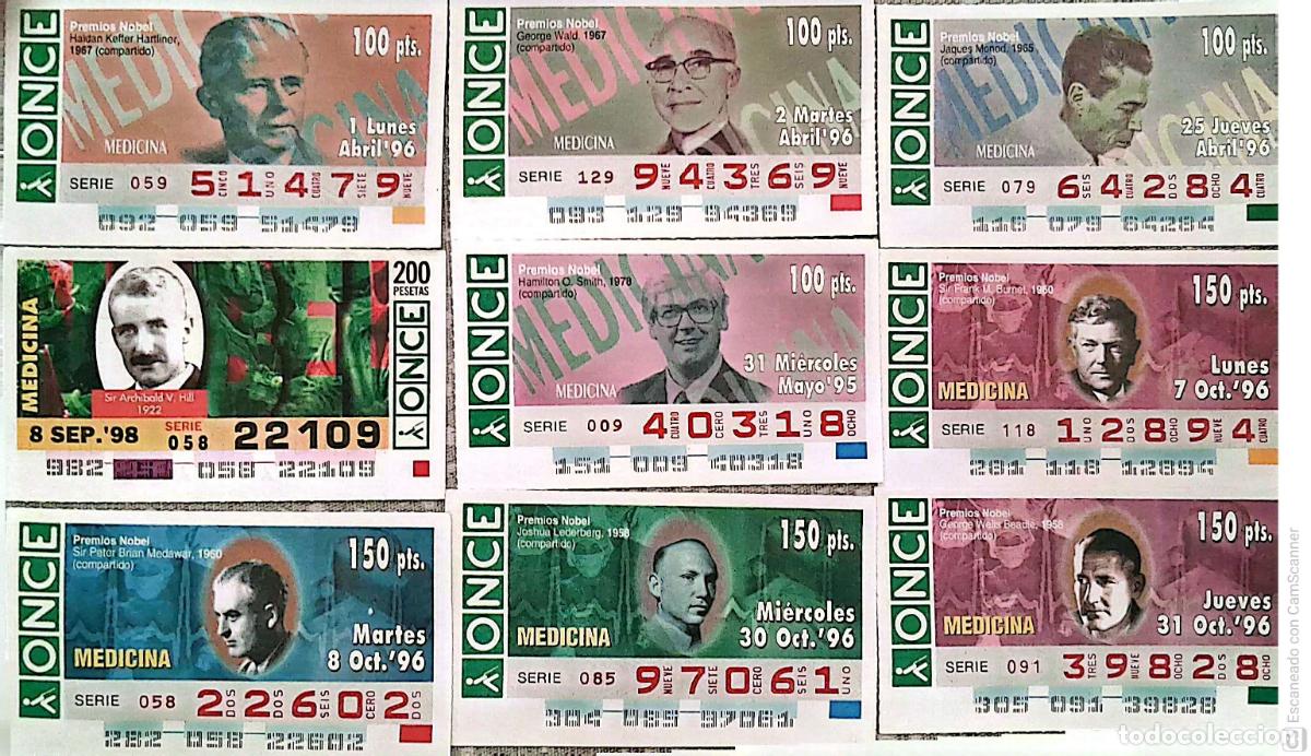 ONCE Coupons: ONCE. 18 Cupones distintos. Premios Nobel: Medicina. Los n&uacute;meros pueden variar. Perfecto estado de c