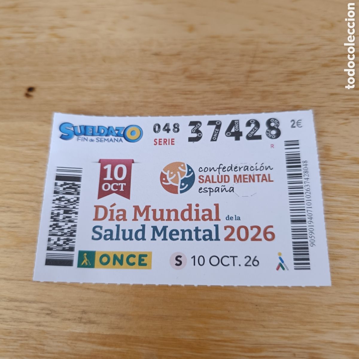 Cupones ONCE: CUP&Oacute;N SUELDAZO ONCE 10 OCTUBRE 2026 D&Iacute;A MUNDIAL SALUD MENTAL CONFEDERACI&Oacute;N ESPA&Ntilde;A