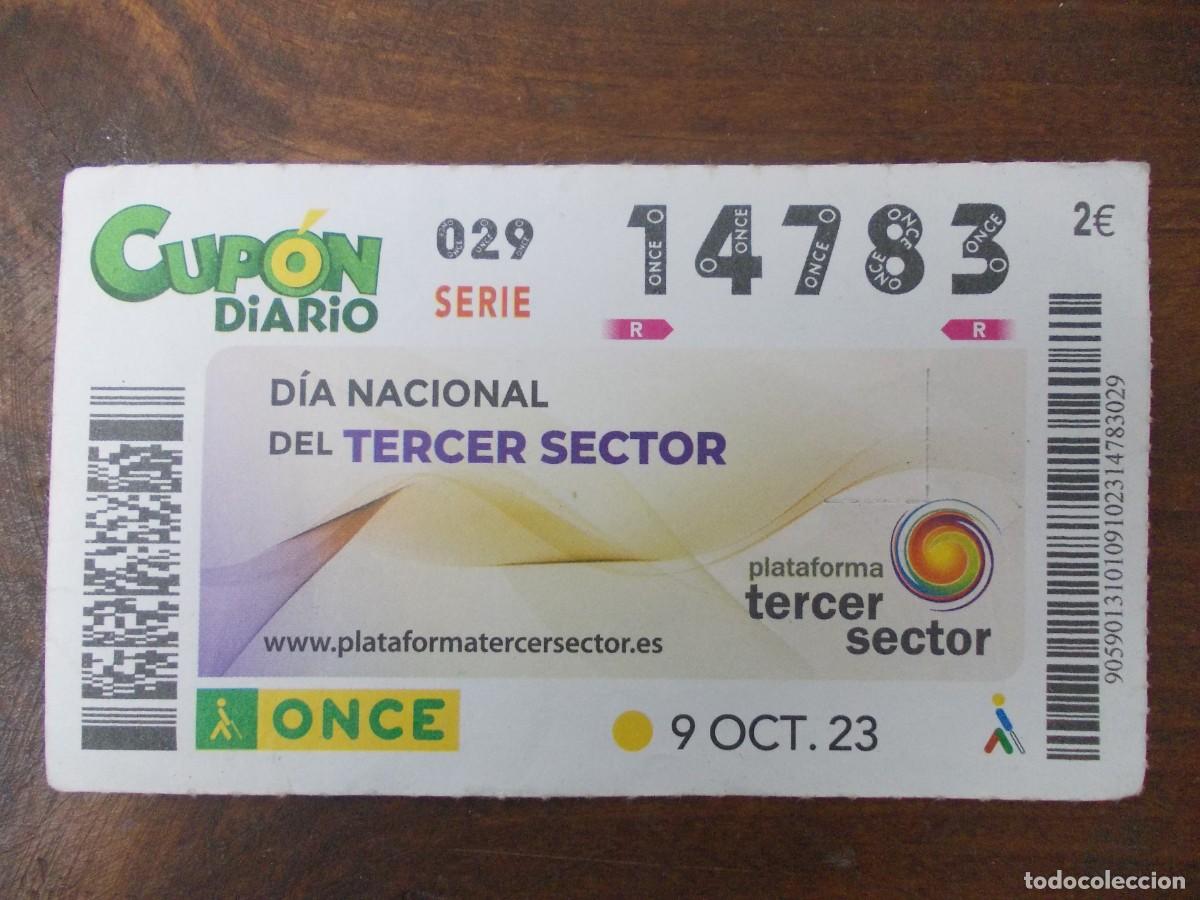 ONCE Coupons: cupon diario once 9 octubre 2023 dia nacional tercer sector plataforma social institucion sociedad