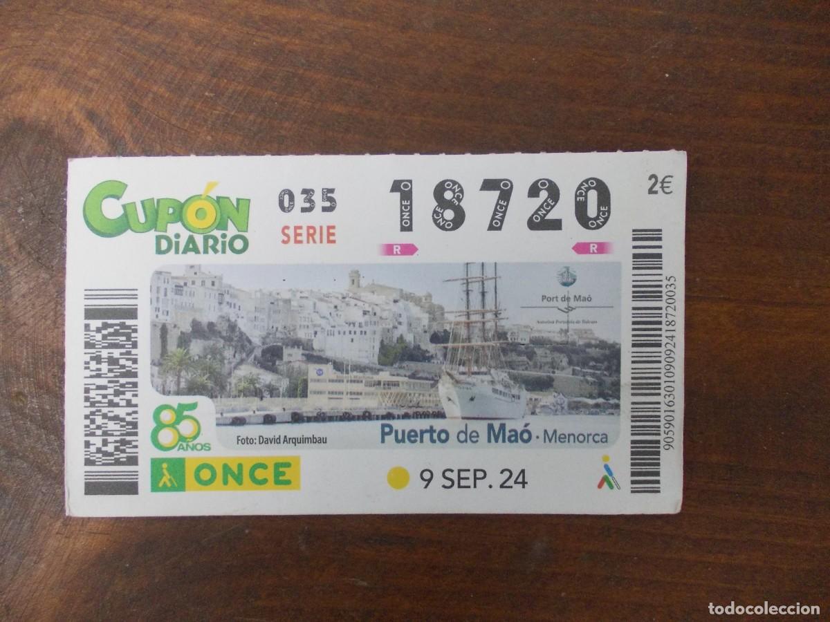 Bilhetes ONCE: cupon diario once 9 septiembre 2024 puerto de mao menorca baleares geografia turismo pais islas