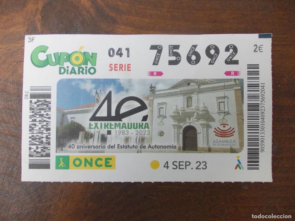 Coupon ONCE: cupon diario once 4 septiembre 2023 40 aniversario estatuto autonomia Extremadura celebracion evento