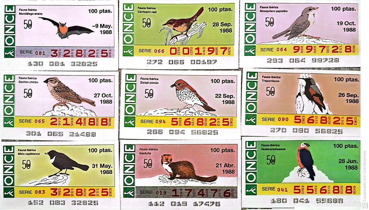 Coupon ONCE: ONCE. 18 Cupones distintos. Fauna Ib&eacute;rica. Los n&uacute;meros pueden variar. Perfecto estado de conservaci&oacute;