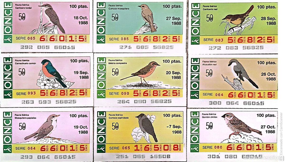 Coupon ONCE: ONCE. 18 Cupones distintos. Fauna Ib&eacute;rica. Los n&uacute;meros pueden variar. Perfecto estado de conservaci&oacute;