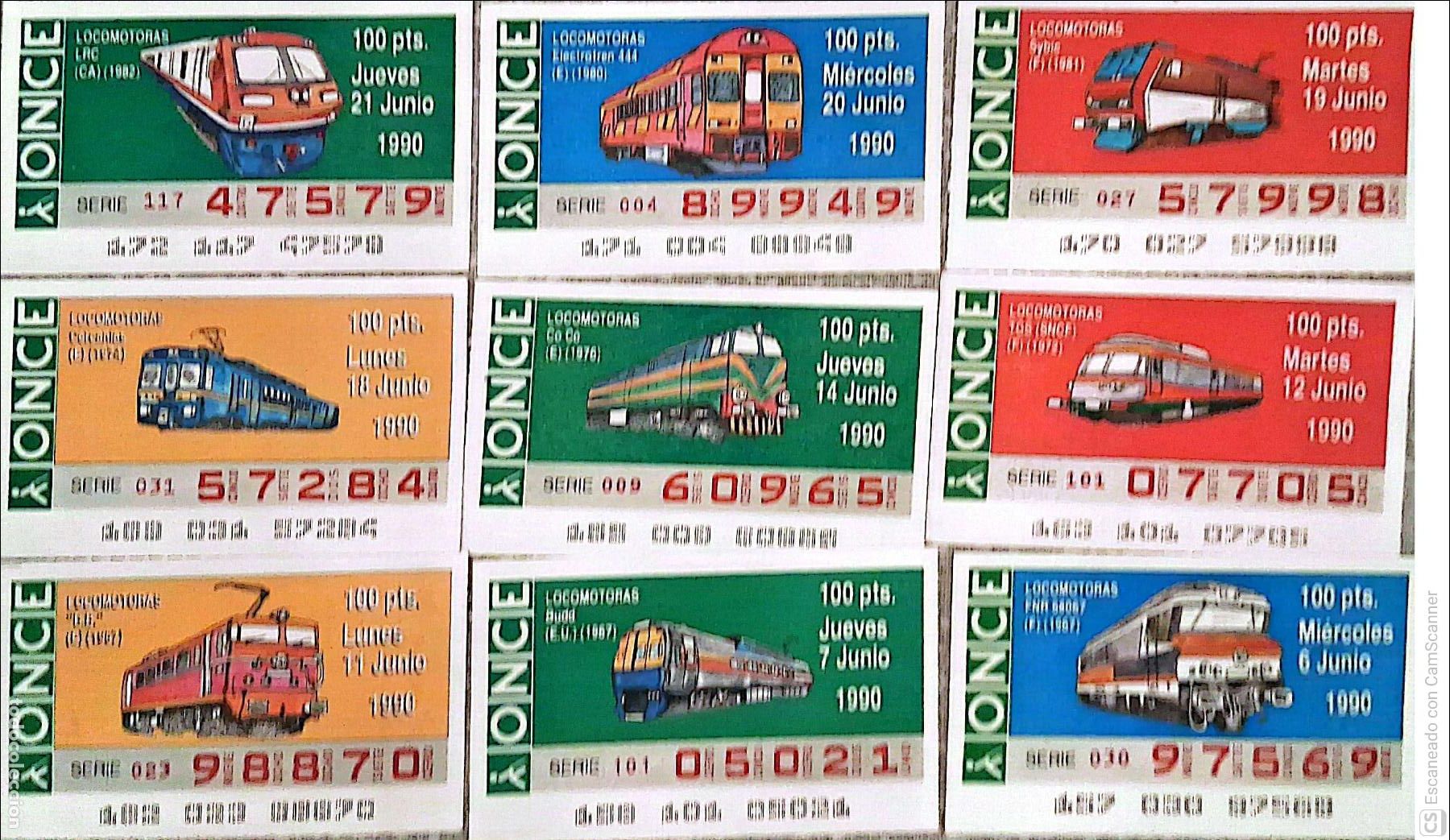 Billets ONCE: ONCE. 18 Cupones distintos. Locomotoras Los n&uacute;meros pueden variar. Perfecto estado de conservaci&oacute;n.