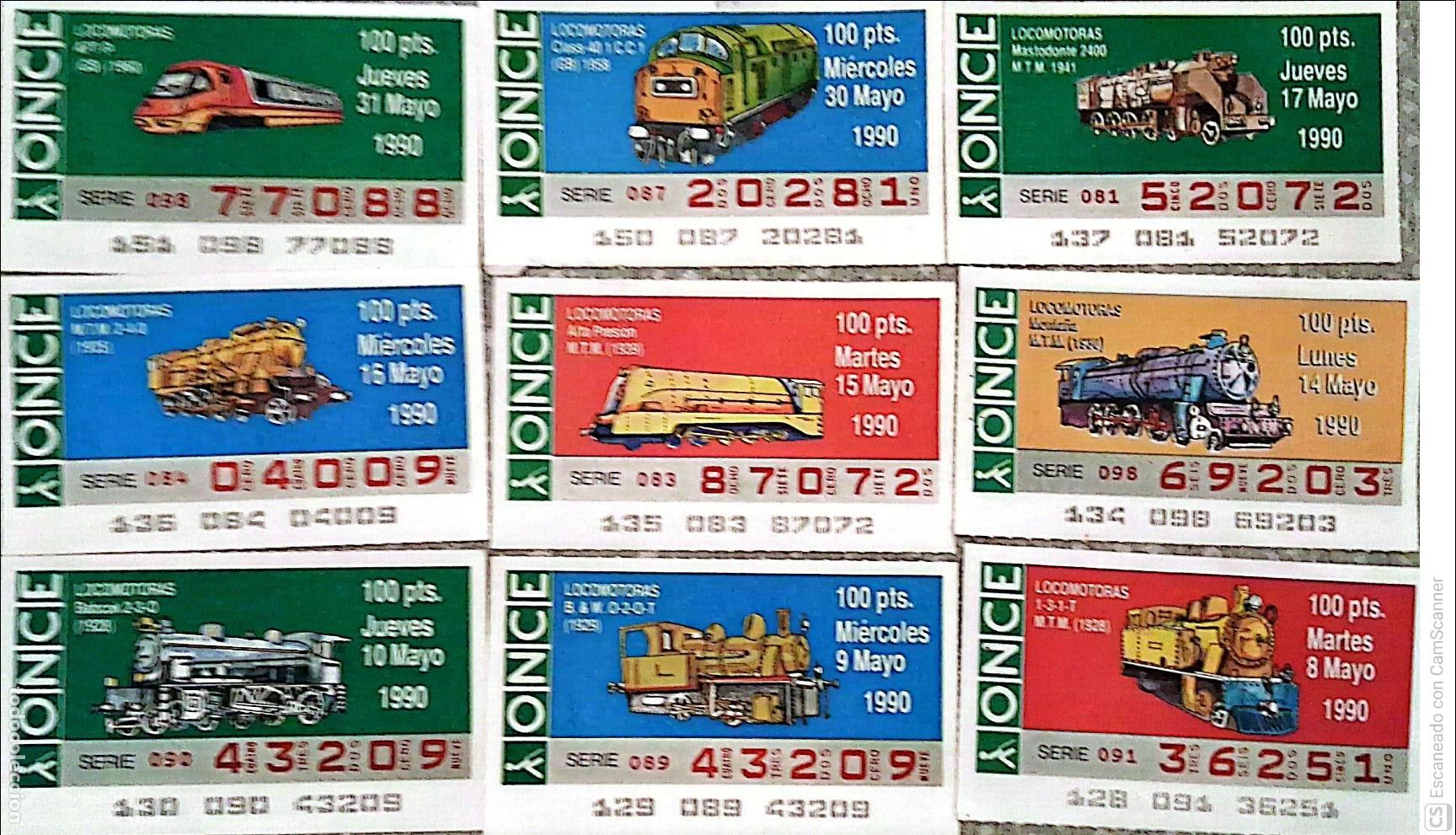 Bilhetes ONCE: ONCE. 18 Cupones distintos. Locomotoras Los n&uacute;meros pueden variar. Perfecto estado de conservaci&oacute;n.