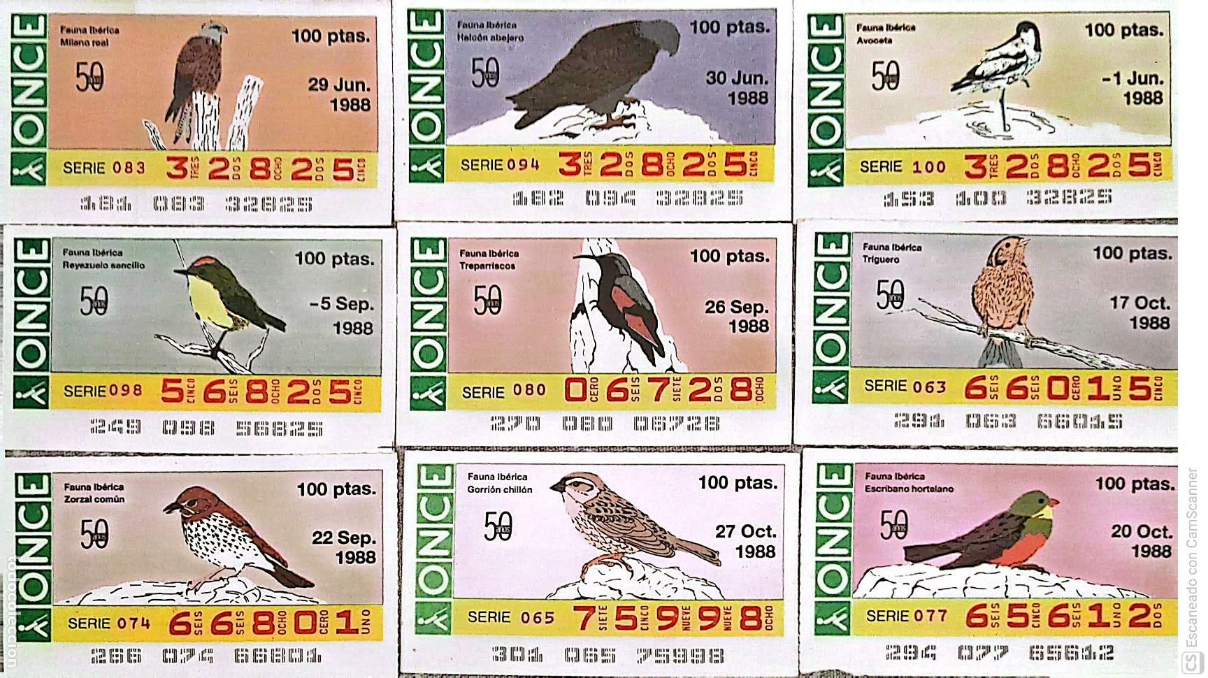 ONCE Coupons: ONCE. 18 Cupones distintos. Fauna Ib&eacute;rica Los n&uacute;meros pueden variar. Perfecto estado de conservaci&oacute;n